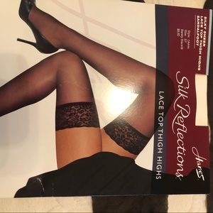 New silky sheer lace top thigh high sandlefoot hose